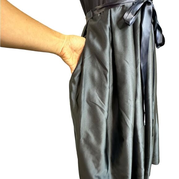 Betsy and Adam Navy Blue Satin Knit Belted Cocktail Dress | Size 14 - Picture 8 of 8